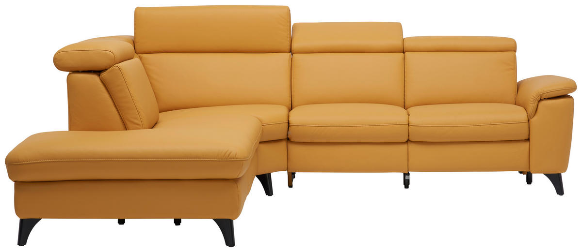 ECKSOFA in Echtleder Gelb  - Gelb/Schwarz, Design, Leder/Metall (239/285cm) - Cantus