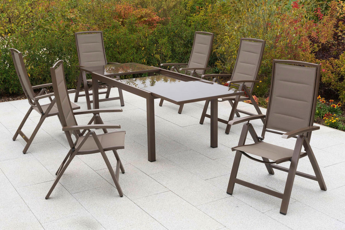 GARTENTISCHGRUPPE beschichtet Aluminium  - Taupe/Braun, KONVENTIONELL, Glas/Textil - Gardenson