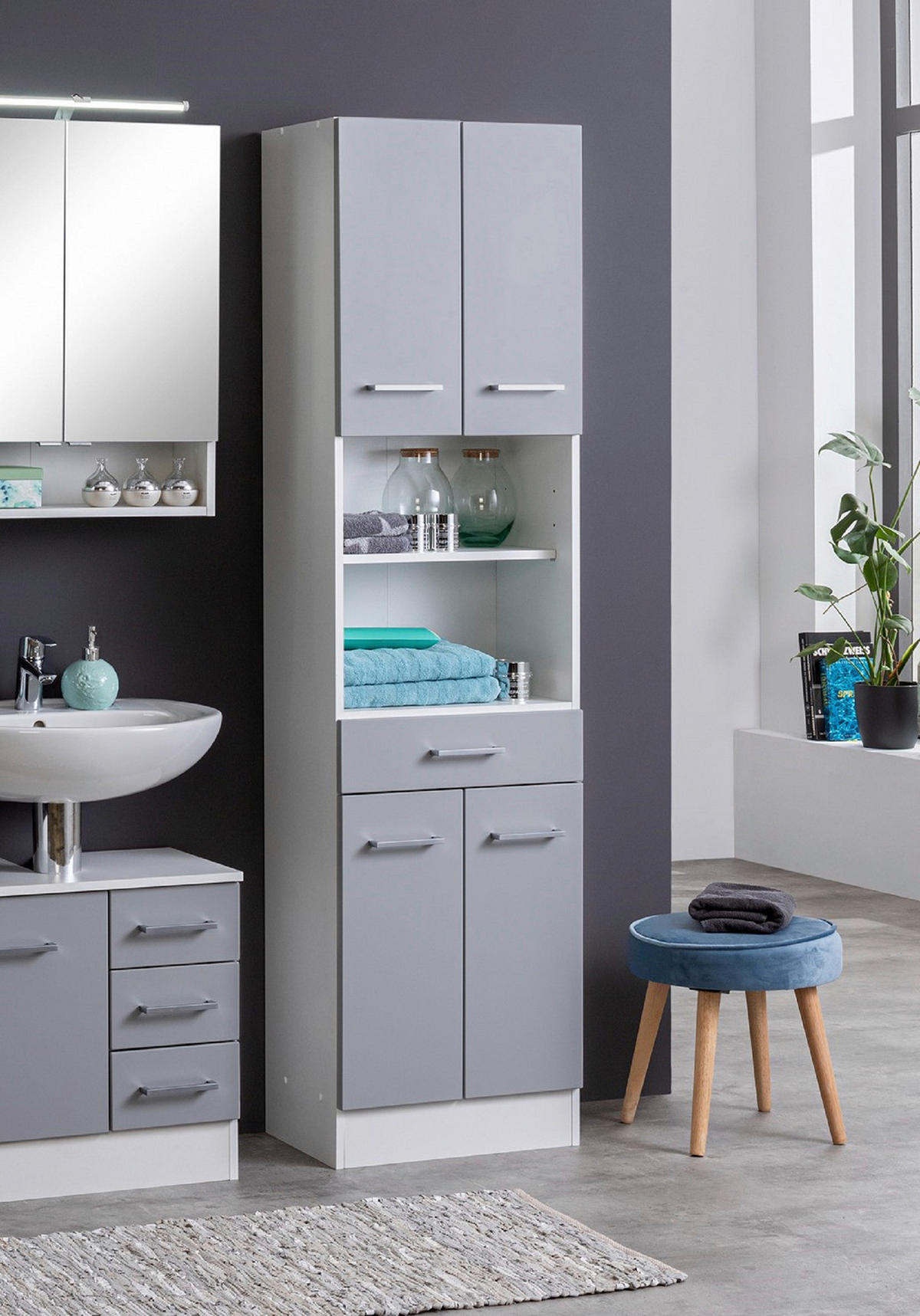 HÖGSKÅP  - vit/ljusgrå, Modern, metall/trämaterial (50/190/35cm) - Held