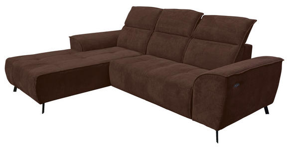 ECKSOFA Dunkelbraun Cord - Dunkelbraun/Schwarz, KONVENTIONELL, Textil/Metall (196/290cm) - Carryhome