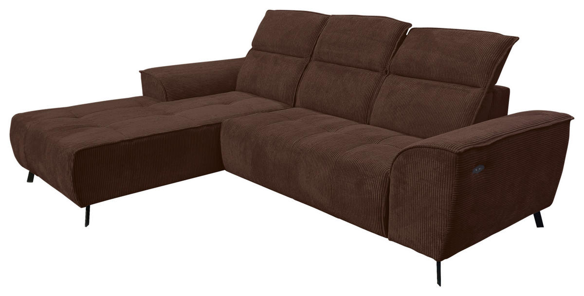 ECKSOFA Dunkelbraun Cord  - Dunkelbraun/Schwarz, KONVENTIONELL, Textil/Metall (196/290cm) - Carryhome