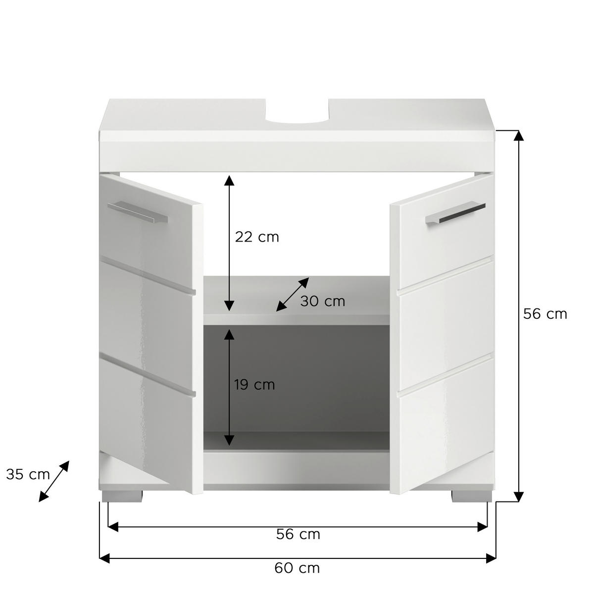 OMARICA ZA POD UMIVALNIK 60/56/34 cm  - srebrne barve/bela, Moderno, umetna masa/leseni material (60/56/34cm) - MID.YOU