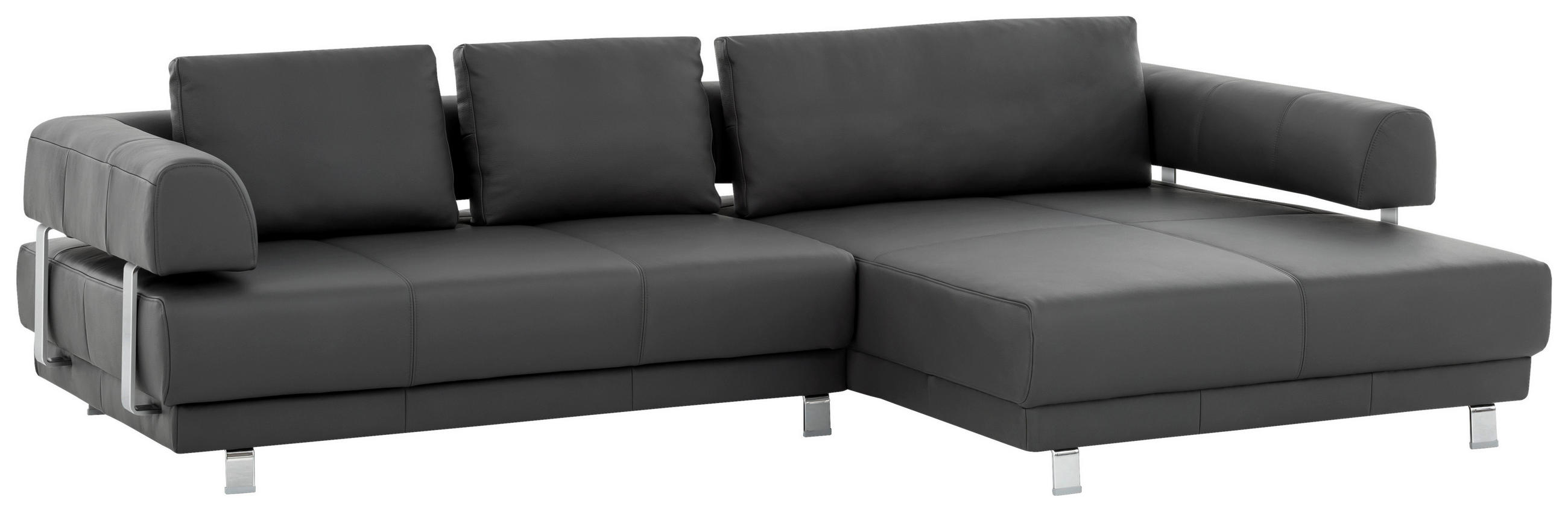 ECKSOFA in Echtleder Schieferfarben  - Chromfarben/Schieferfarben, Design, Leder/Metall (307/188cm)