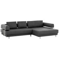 ECKSOFA in Echtleder Schieferfarben  - Chromfarben/Schieferfarben, Design, Leder/Metall (307/188cm)