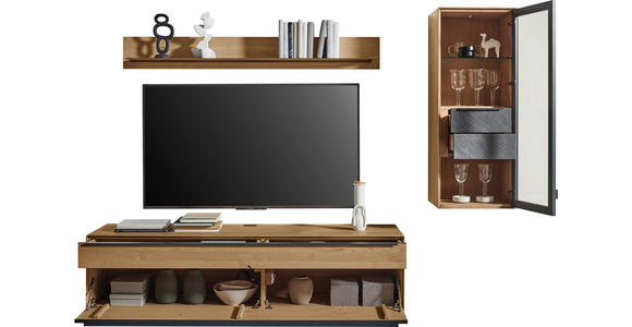 WOHNWAND  in Anthrazit, Kastanienfarben  244/190/47,1 cm  - Kastanienfarben/Anthrazit, Natur, Glas/Holz (244/190/47,1cm) - Valnatura