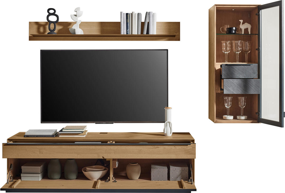 WOHNWAND  Anthrazit, Kastanienfarben 244/190/47,1 cm  - Kastanienfarben/Anthrazit, Natur, Glas/Holz (244/190/47,1cm) - Valnatura