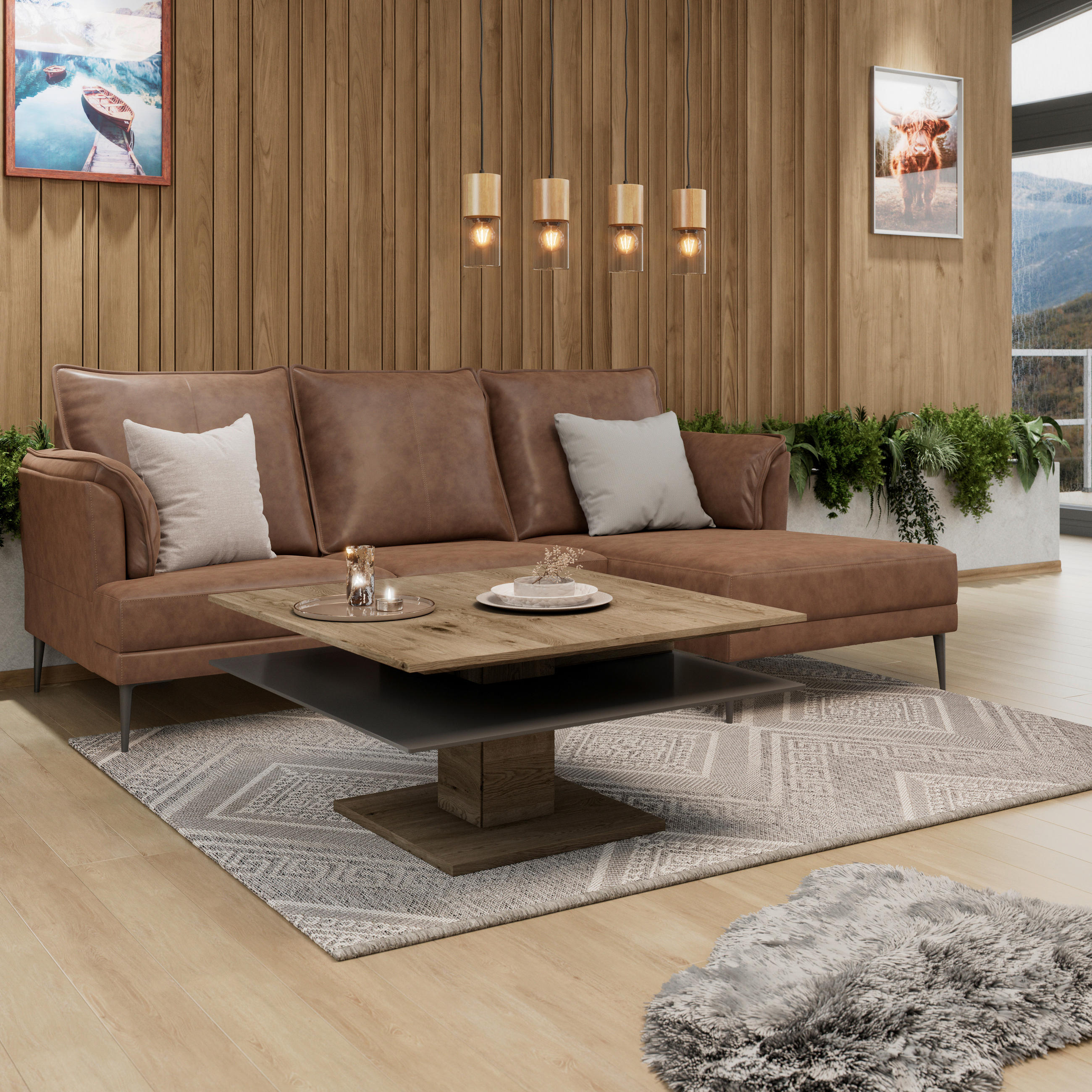 COUCHTISCH Altholz, Eiche massiv Farbglas 90/90/46 cm quadratisch Anthrazit, Eichefarben  - Eichefarben/Anthrazit, Design, Glas/Holz (90/90/46cm) - Voglauer