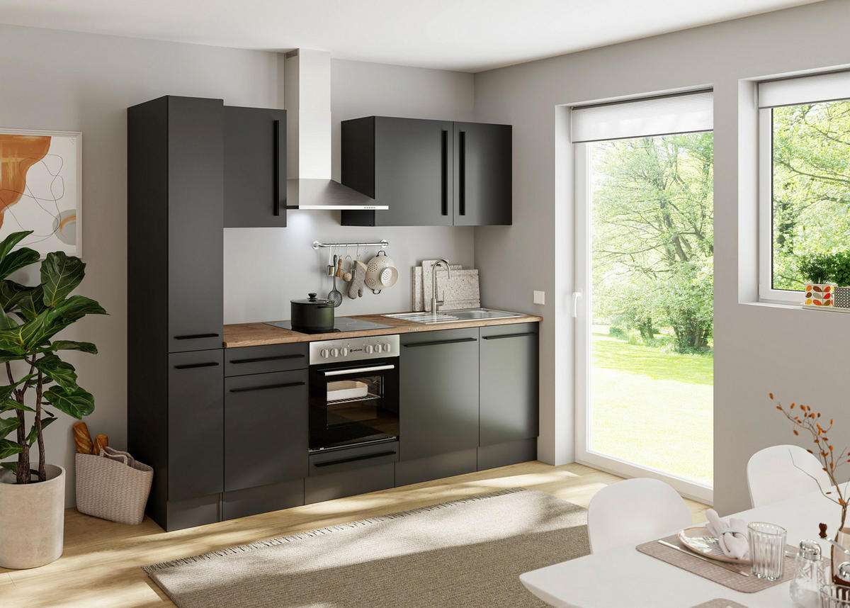 KÜCHENBLOCK 250 cm  in Schwarz  - Eichefarben/Schwarz, LIFESTYLE, Holzwerkstoff/Kunststoff (250cm) - P & B