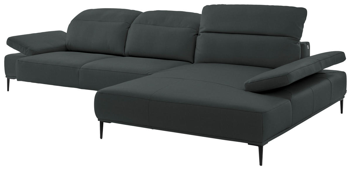 ECKSOFA  in Echtleder Schwarz  322/206 cm  - Schwarz, MODERN, Leder/Metall (322/206cm) - Chilliano