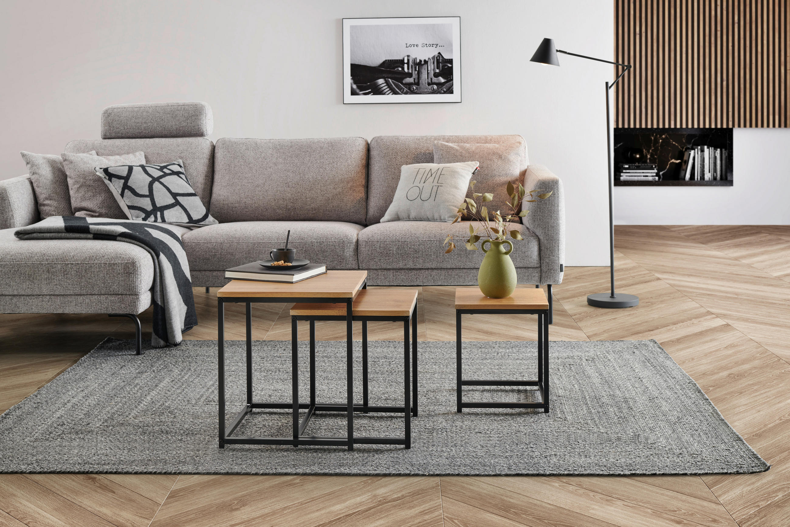 SATZTISCH in Metall, Holzwerkstoff  - Schwarz/Naturfarben, Design, Holzwerkstoff/Metall - MID.YOU