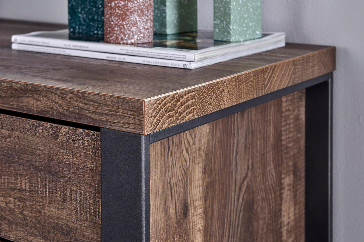 TV-ELEMENT - Eichefarben/Schwarz, Design, Holzwerkstoff/Metall (152,4/45/39,5cm)