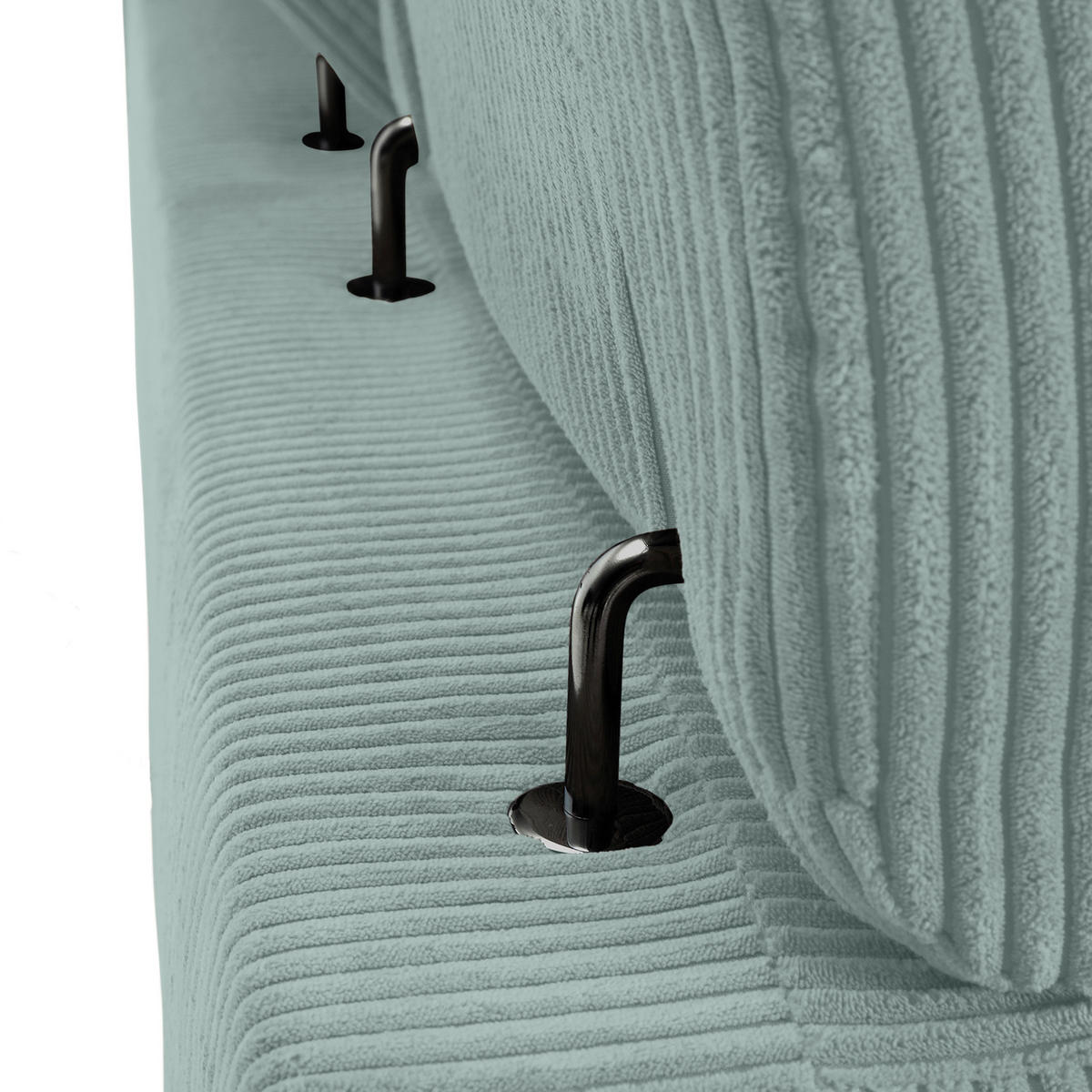 ECKSOFA Olivgrün Cord Rücken echt, Kopfteilverstellung, Sitzvorzug  - Schwarz/Olivgrün, KONVENTIONELL, Textil/Metall (257/170cm) - Carryhome