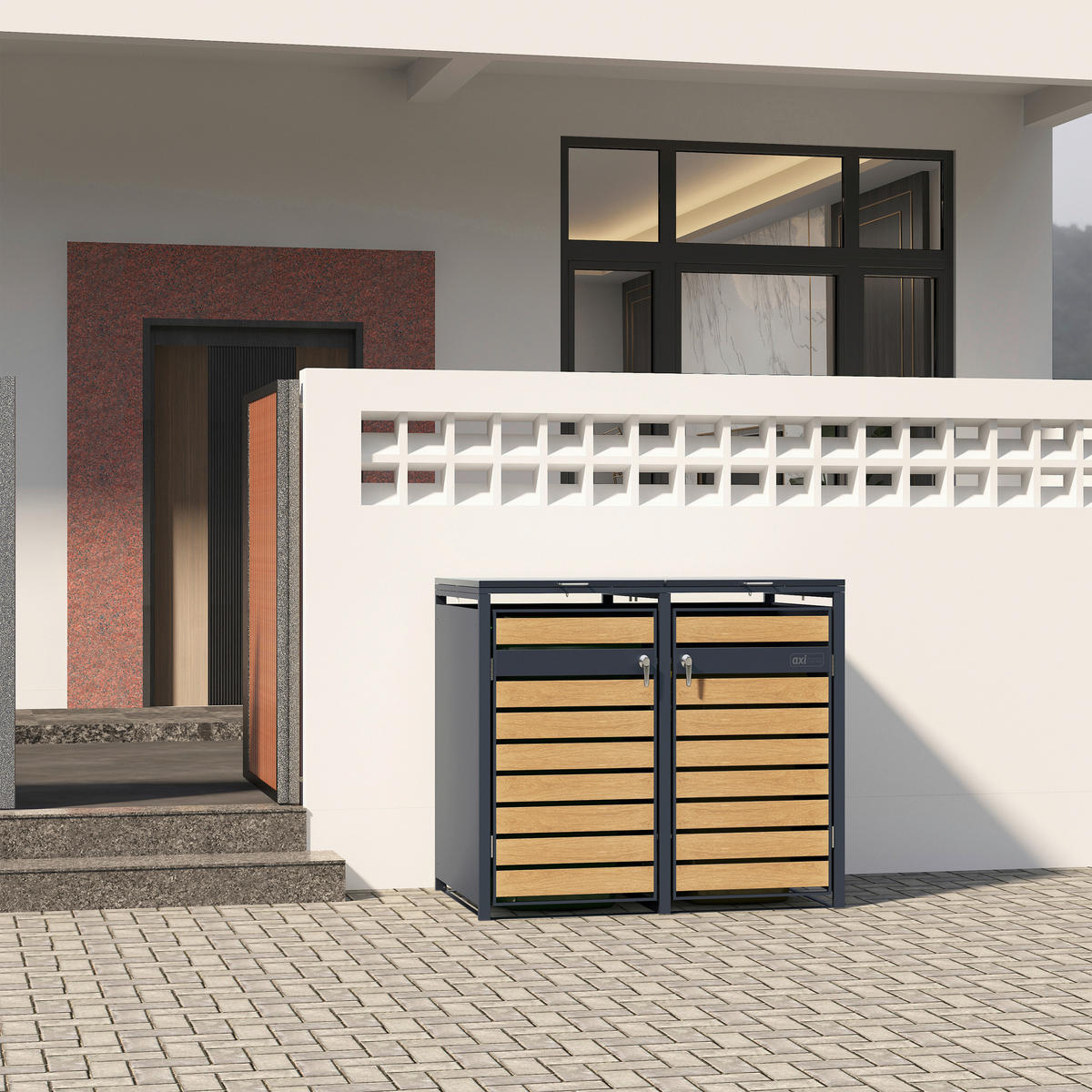 MÜLLTONNENBOX - Anthrazit/Braun, KONVENTIONELL, Metall (132/116/80cm) - Ambia Garden