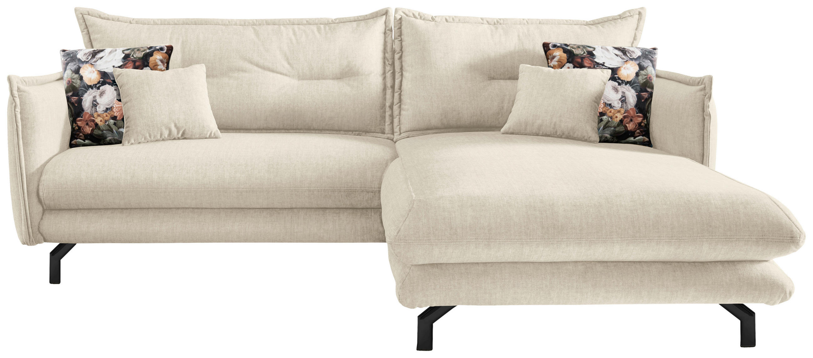 ECKSOFA in Velours Beige  - Beige/Schwarz, Modern, Textil/Metall (255/180cm) - Livetastic