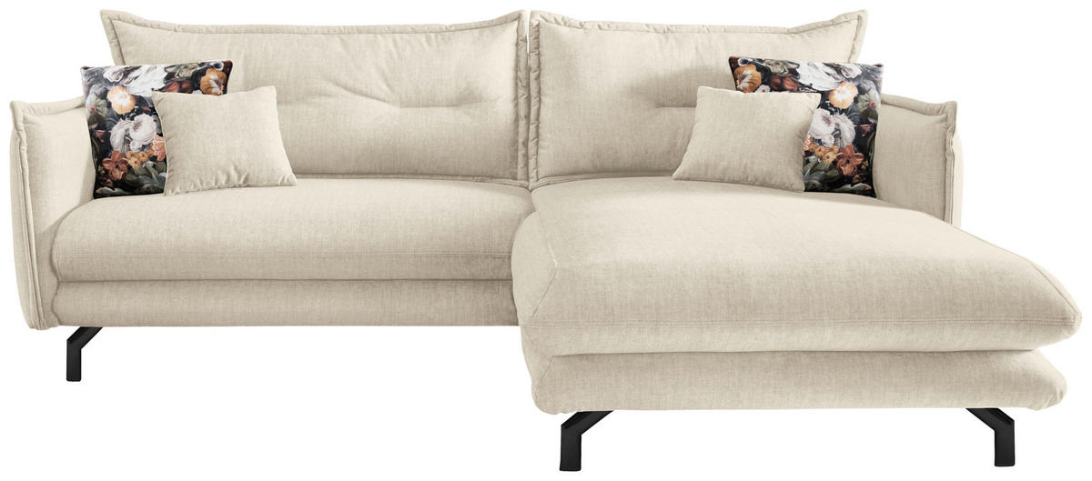 ECKSOFA in Velours Beige  255/180 cm  - Beige/Schwarz, MODERN, Textil/Metall (255/180cm) - Livetastic