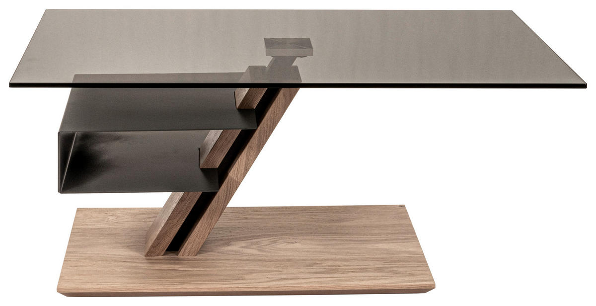 COUCHTISCH in Holz, Metall, Glas 100/60/47-64 cm  - Wildeiche/Grau, Natur, Glas/Holz (100/60/47-64cm) - Venda