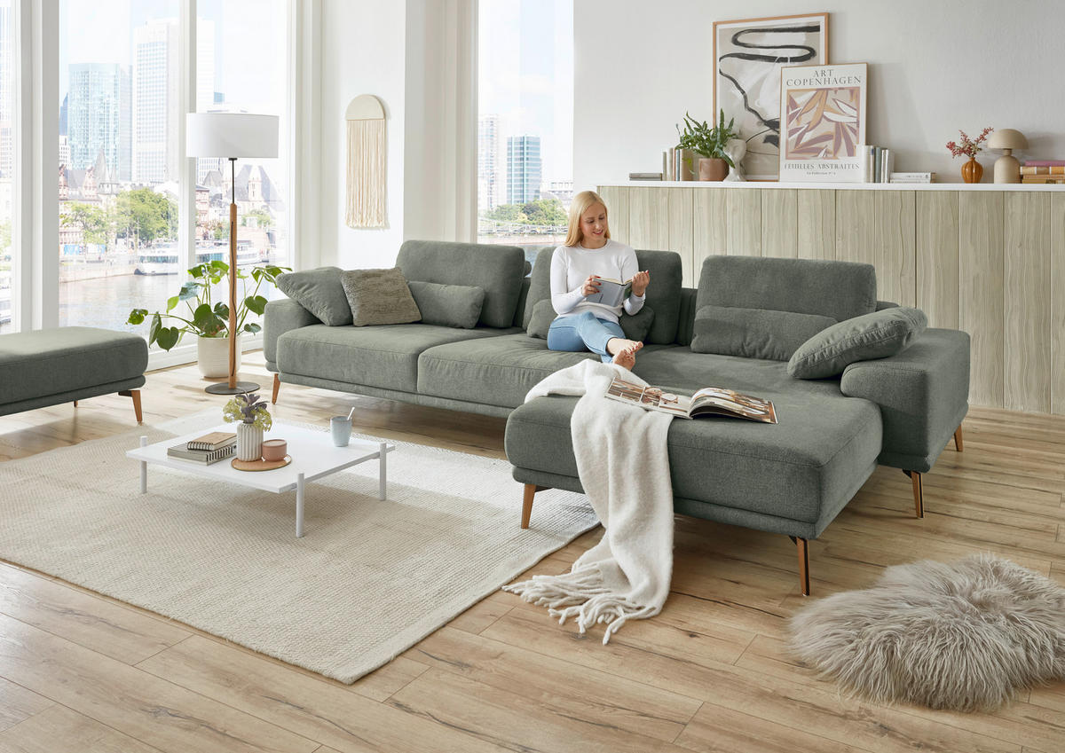 ECKSOFA in Flachgewebe Dunkelgrün  - Wildeiche/Dunkelgrün, Design, Holz/Textil (334/193cm) - Niels Andersson