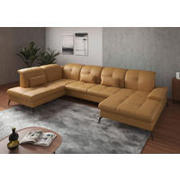 WOHNLANDSCHAFT Currygelb Kombination Echtleder/Stoff Vliesstoff  - Currygelb/Schwarz, KONVENTIONELL, Leder/Textil (231/357/185cm) - Sit & More