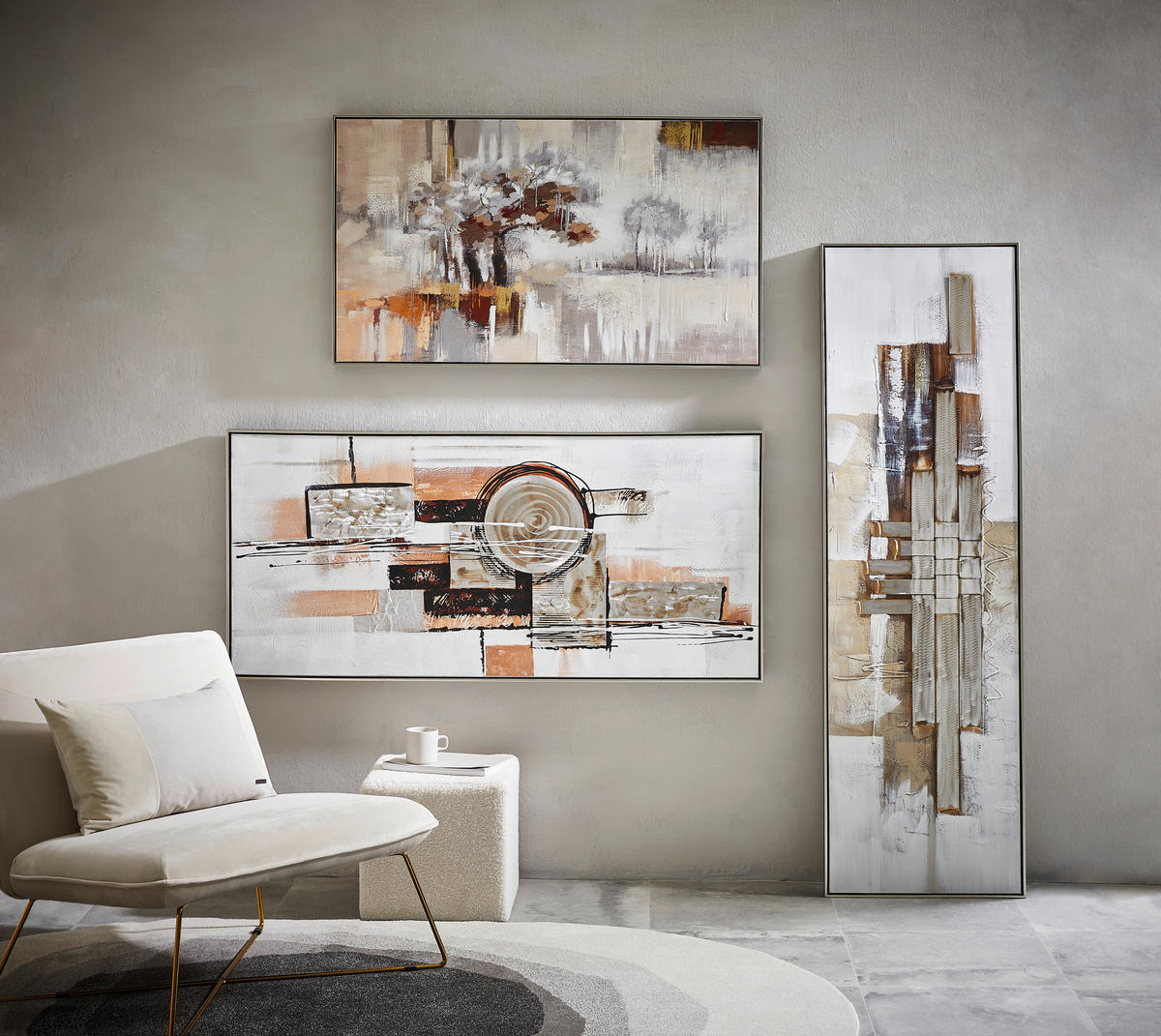 ÖLGEMÄLDE Abstraktes, Bäume 120/70 cm  - Silberfarben/Braun, Design, Holz/Kunststoff (120/70cm) - Monee