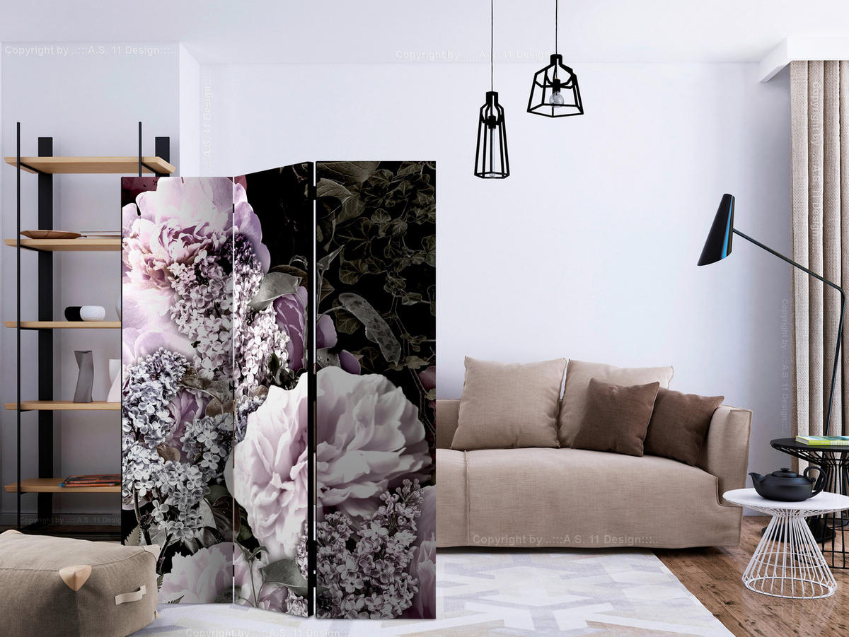 PARAVENT mit 3  Flügel - Flieder/Magenta, Basics, Holz/Textil (135/172/3cm) - artgeist