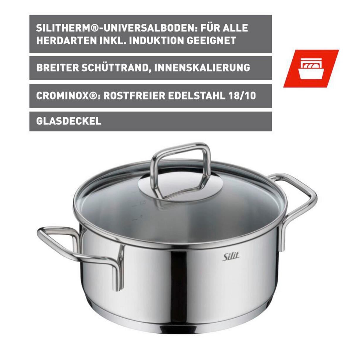 BRATENTOPF Extra Cook 4-5L L  - Edelstahlfarben, Basics, Metall (33,8/26,1/13,4cm) - Silit