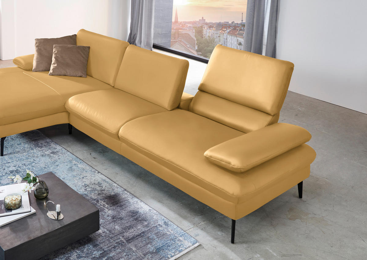 ECKSOFA in Echtleder Gelb  157/325 cm  - Gelb/Schwarz, Design, Leder/Metall (157/325cm) - Dieter Knoll