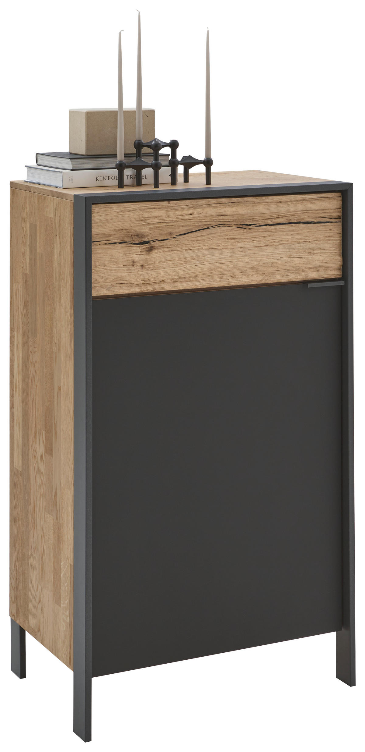 SCHUHSCHRANK 65/110,8/44,3 cm  - Eichefarben/Graphitfarben, Natur, Glas/Holz (65/110,8/44,3cm) - Valdera