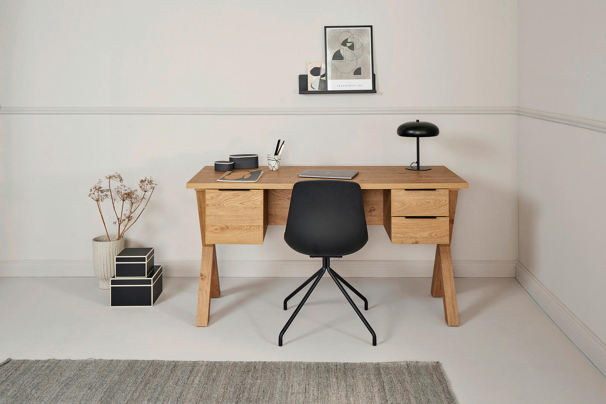 SCHREIBTISCH 146/59/76 cm  in Eichefarben  - Eichefarben/Anthrazit, Modern, Holzwerkstoff/Metall (146/59/76cm) - Livetastic
