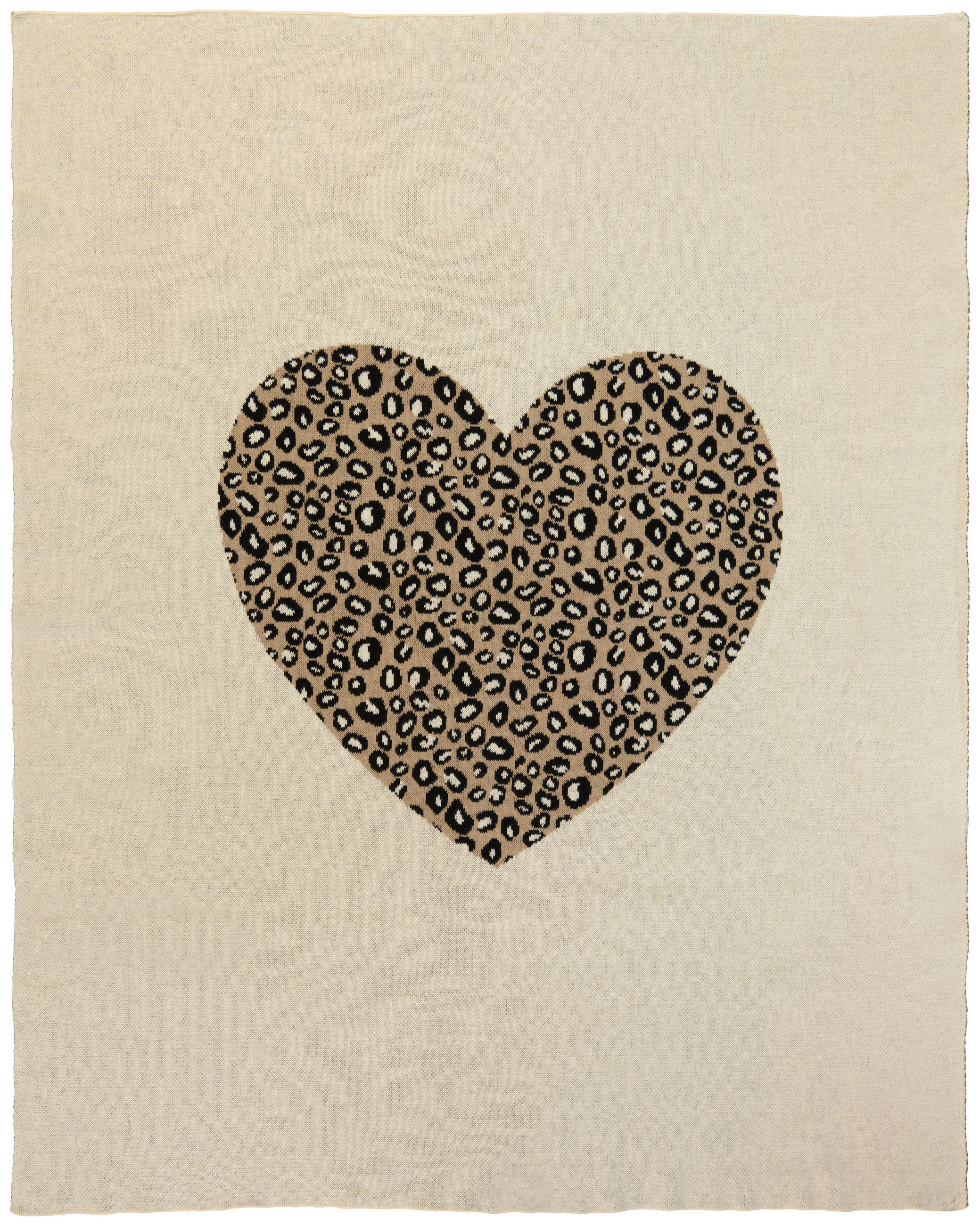 Patinio Schmusedecke Leo Heart Natur, Schwarz, Taupe 80x100 cm