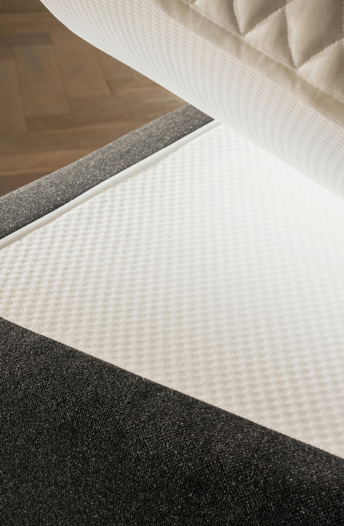 BOXSPRINGBETT 180/200 cm,  in Dunkelgrau, Matratze, Kissen, gepolstertes Kopfteil, Topper, H2 + H3 = mittel + fest  - Dunkelgrau/Schwarz, KONVENTIONELL, Holz/Textil (180/200cm) - Novel