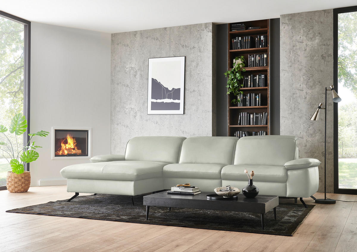 ECKSOFA  Echtleder Silberfarben  - Silberfarben/Schwarz, Design, Leder/Metall (169/307cm) - Beldomo Premium
