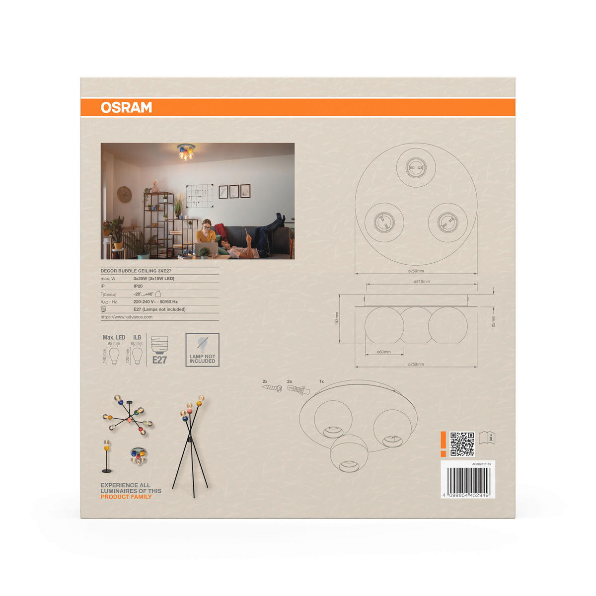 DECKENLEUCHTE  25/10.3 cm    - Design, Metall (25/10.3cm) - Osram