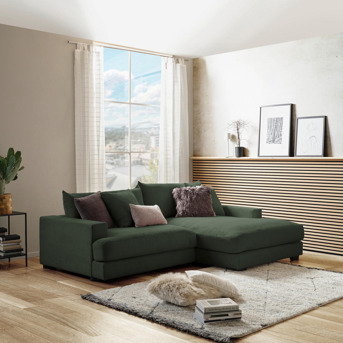 ECKSOFA Dunkelgrün Cord  - Dunkelgrün/Schwarz, MODERN, Textil (265/180cm) - P & B