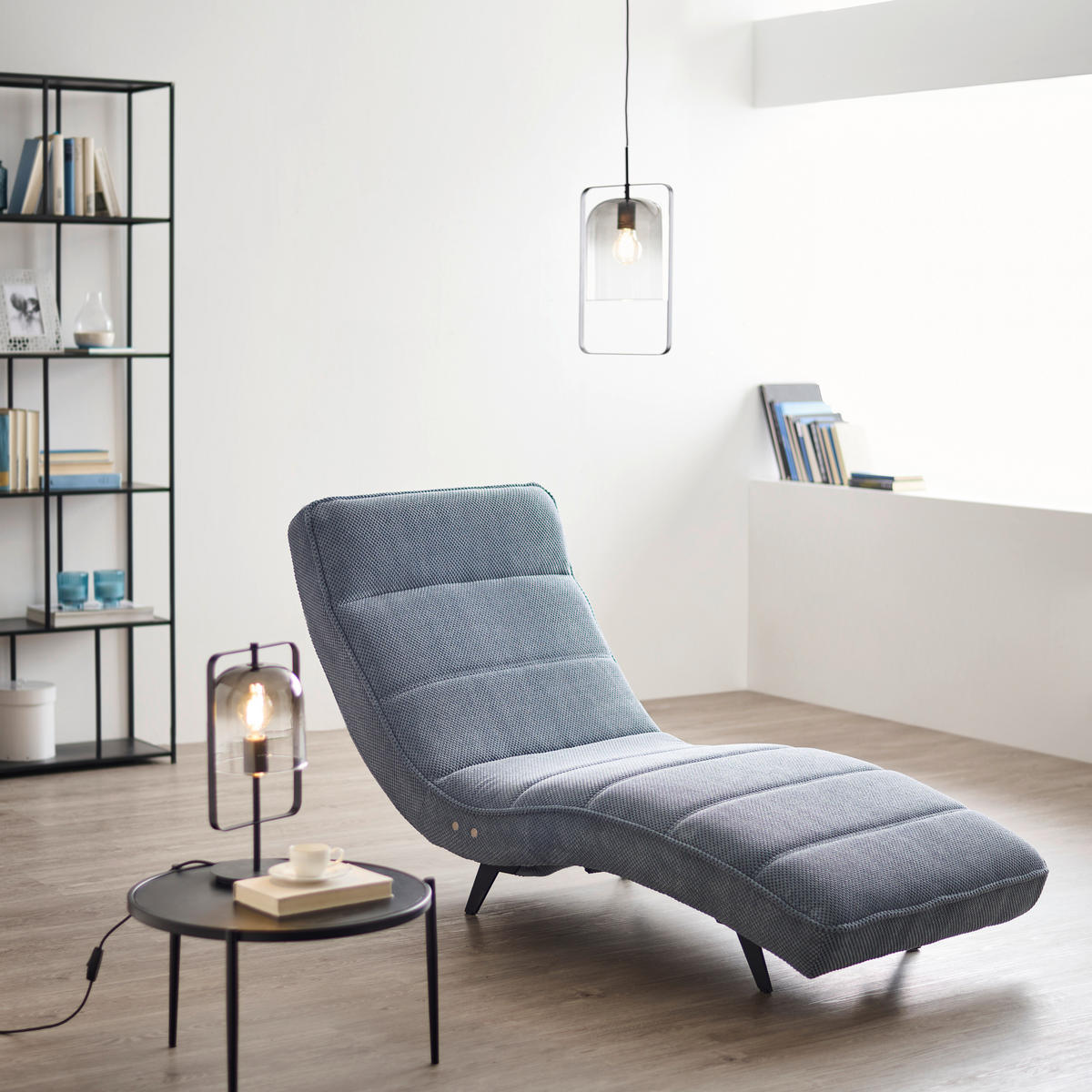 RELAXLIEGE in Webstoff Blaugrau  - Blaugrau/Schwarz, Design, Textil/Metall (78/83/168cm) - Welnova