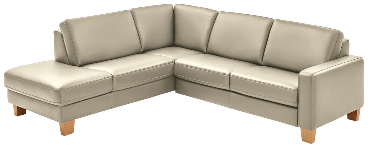 ECKSOFA in Echtleder Creme, Naturfarben  - Eiche Bianco/Creme, Natur, Leder/Holz (235ml) - Valdera