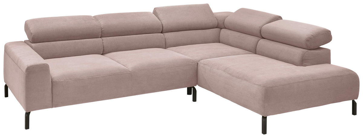 ECKSOFA in Feincord Altrosa  - Schwarz/Altrosa, Design, Textil/Metall (273/219cm) - Pure Home Comfort