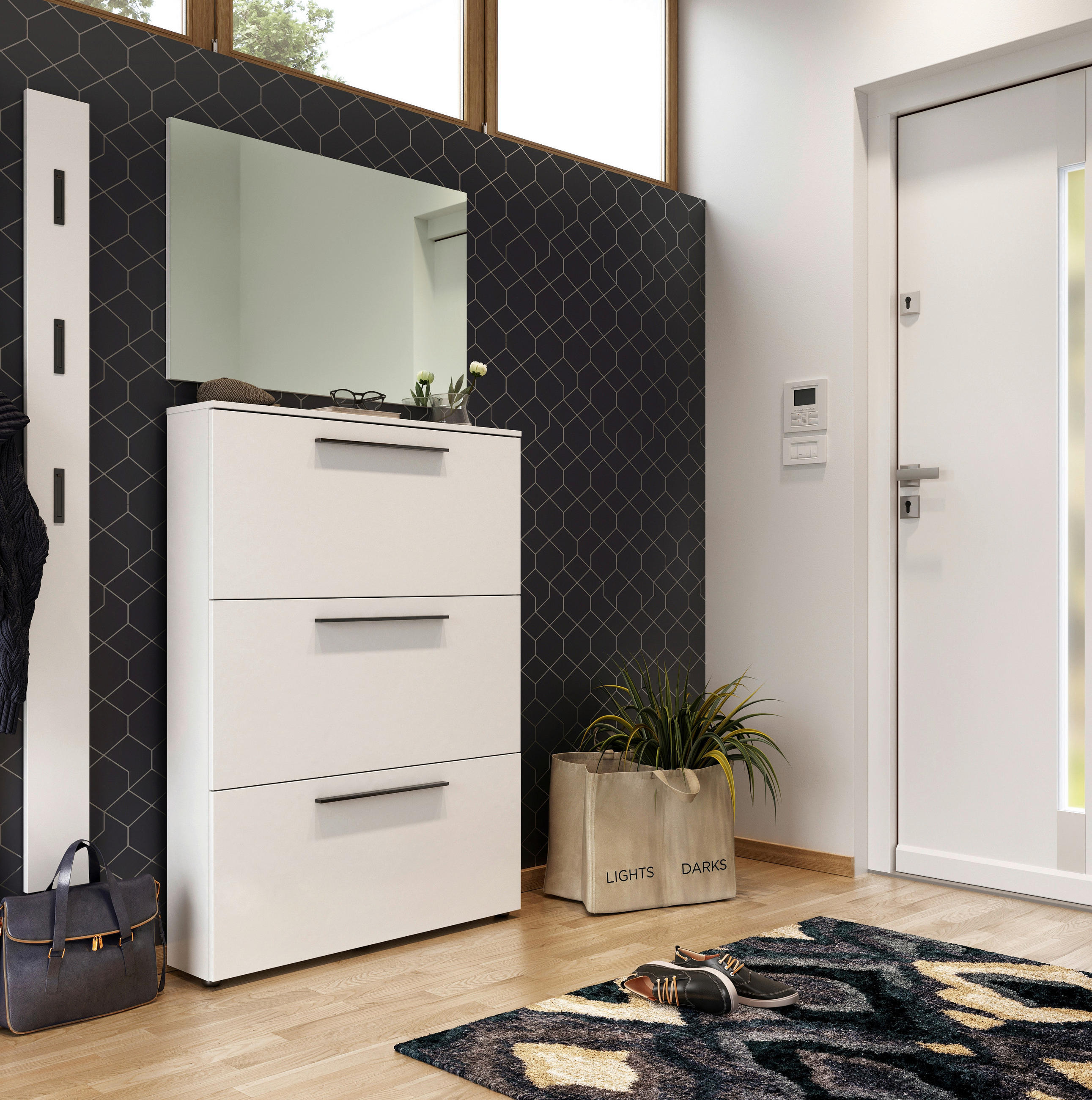 GARDEROBE 3-teilig  in 130/200/19 cm  - Weiß, Basics, Glas/Holzwerkstoff (130/200/19cm)