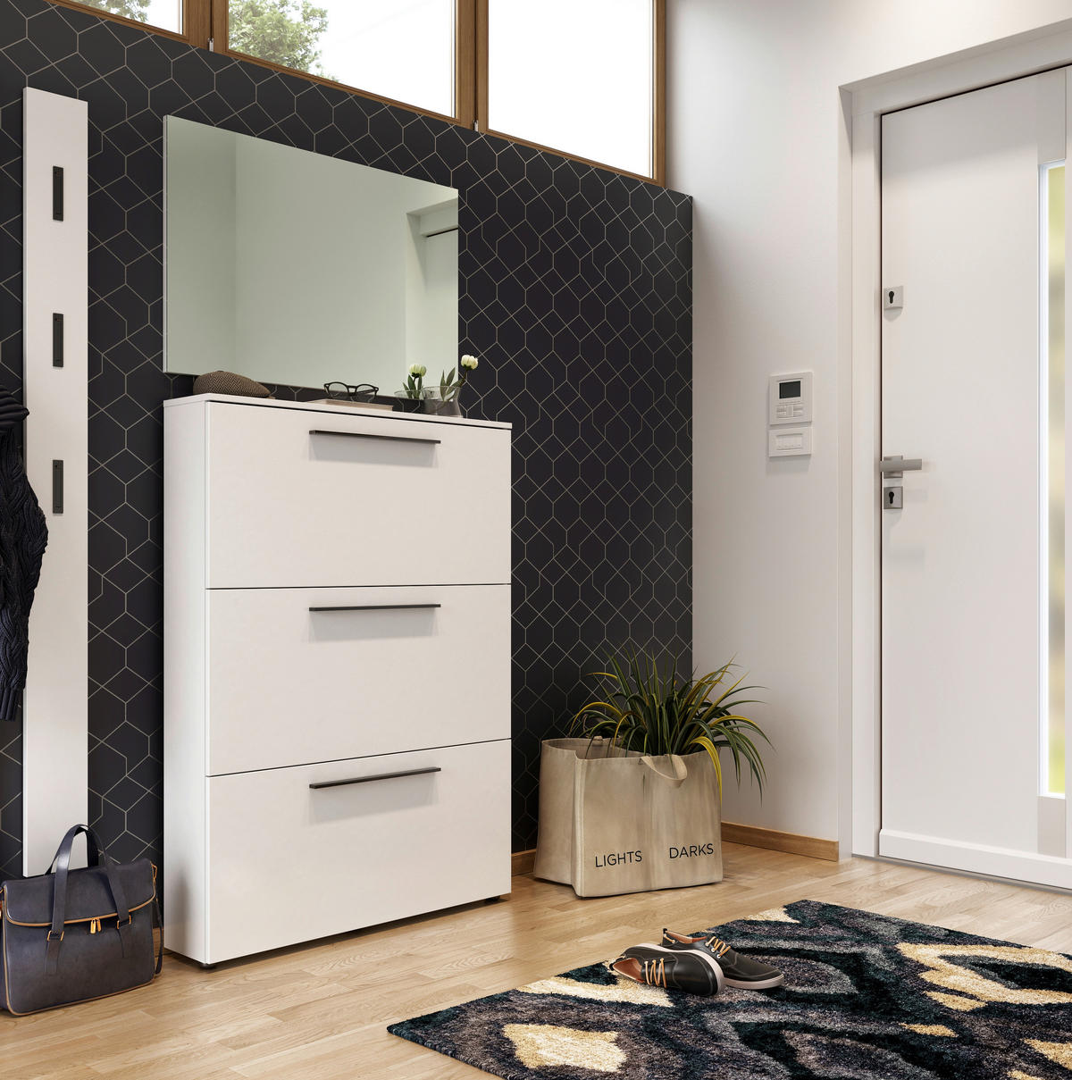 GARDEROBE 3-teilig  in 130/200/19 cm  - Weiß, Basics, Glas/Holzwerkstoff (130/200/19cm)