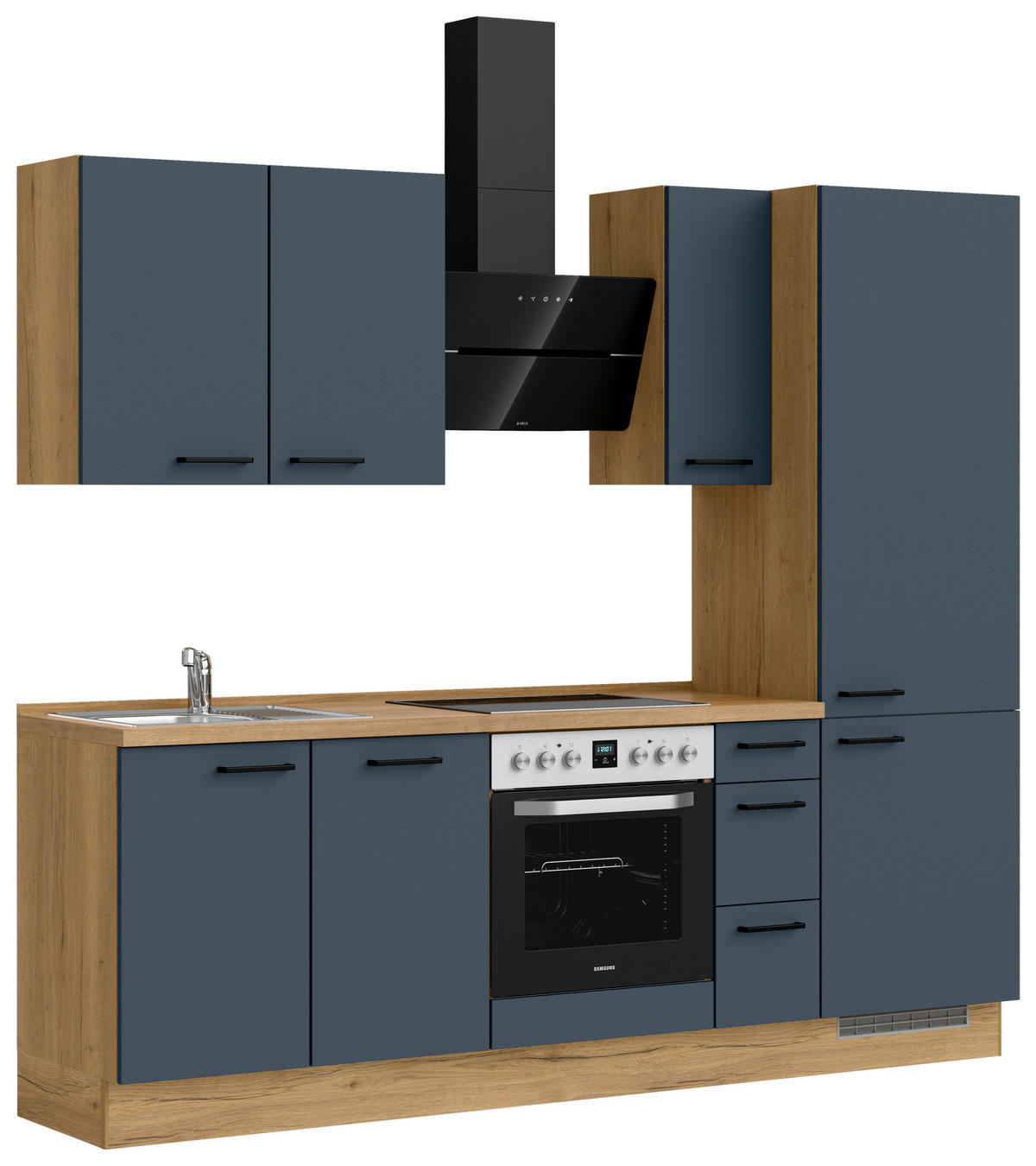 KÜCHENBLOCK 240 cm   in Eichefarben, Dunkelblau  - Eichefarben/Schwarz, MODERN, Holzwerkstoff/Metall (240cm) - Nobilia