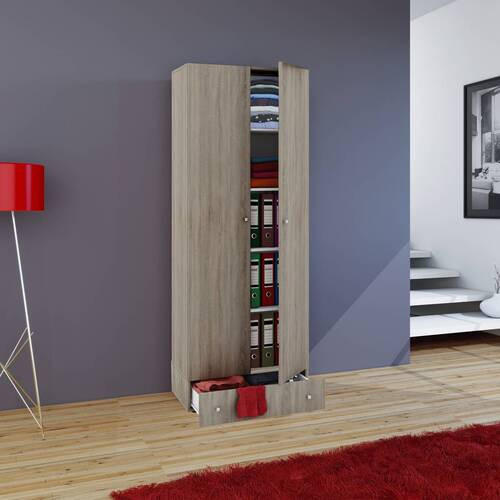 MEHRZWECKSCHRANK 70/198/39 cm  in Sonoma Eiche  - Silberfarben/Schwarz, MODERN, Holzwerkstoff/Kunststoff (70/198/39cm) - MID.YOU