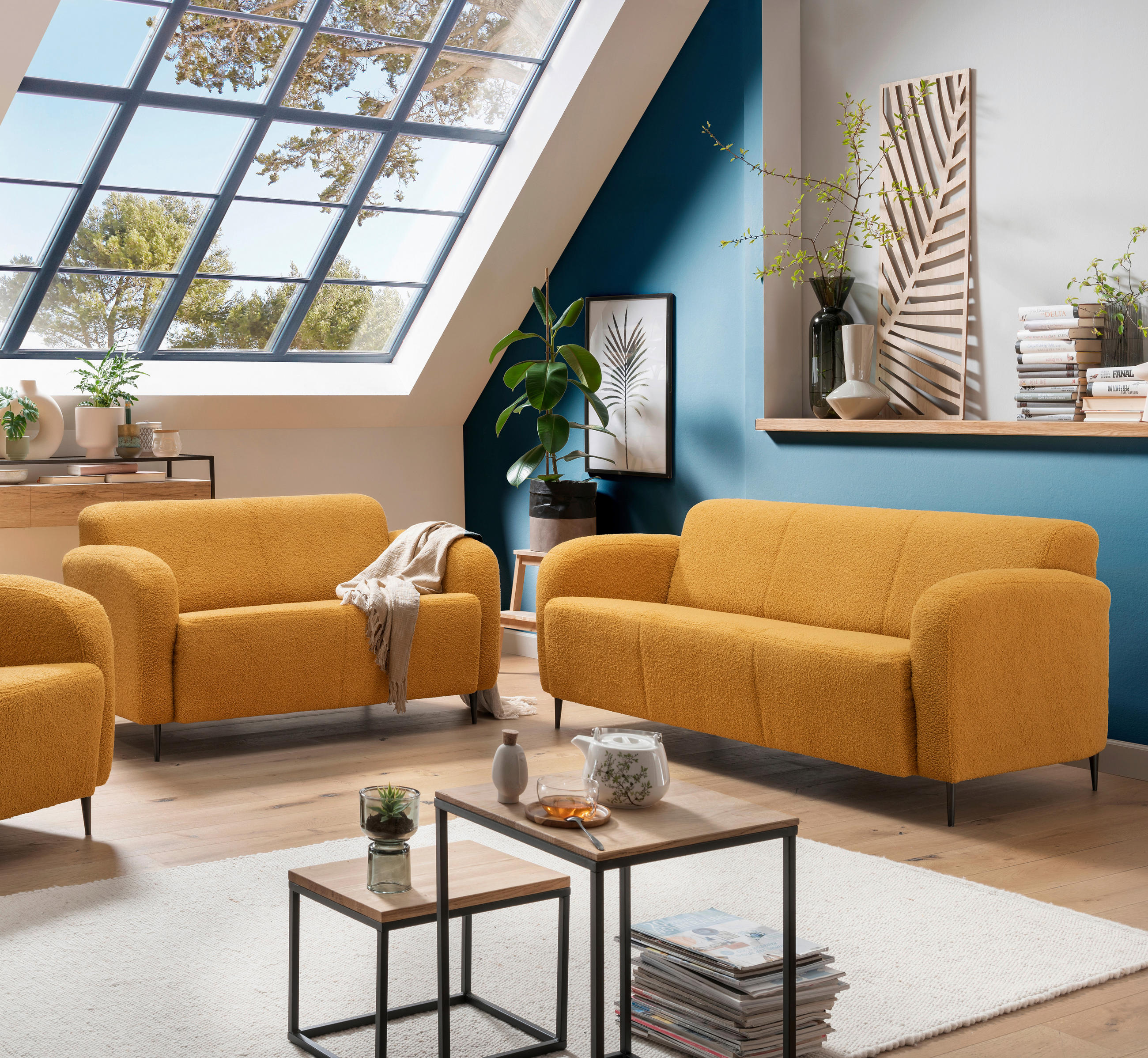 Thumbnail - Livetastic Sitzgarnitur, Gelb, Textil, 2-teilig, 180x76x90 cm, Made in EU, Rücken echt, Armteil links, rechts, Wohnzimme...