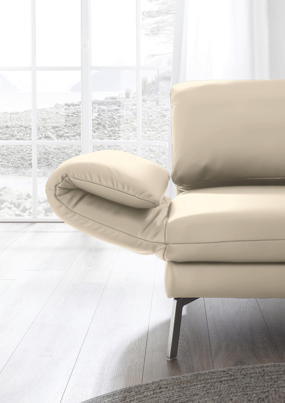 RÉCAMIERE in Echtleder Creme  - Chromfarben/Creme, Design, Leder/Metall (209/85-109/95-16cm) - Dieter Knoll