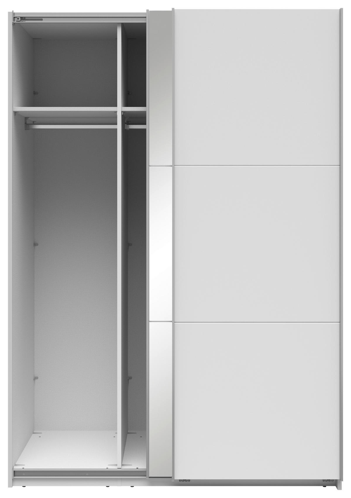 SCHWEBETÜRENSCHRANK 150/216/64 cm 2-türig Weiß  - Silberfarben/Weiß, Basics, Glas/Holzwerkstoff (150/216/64cm) - Boxxx