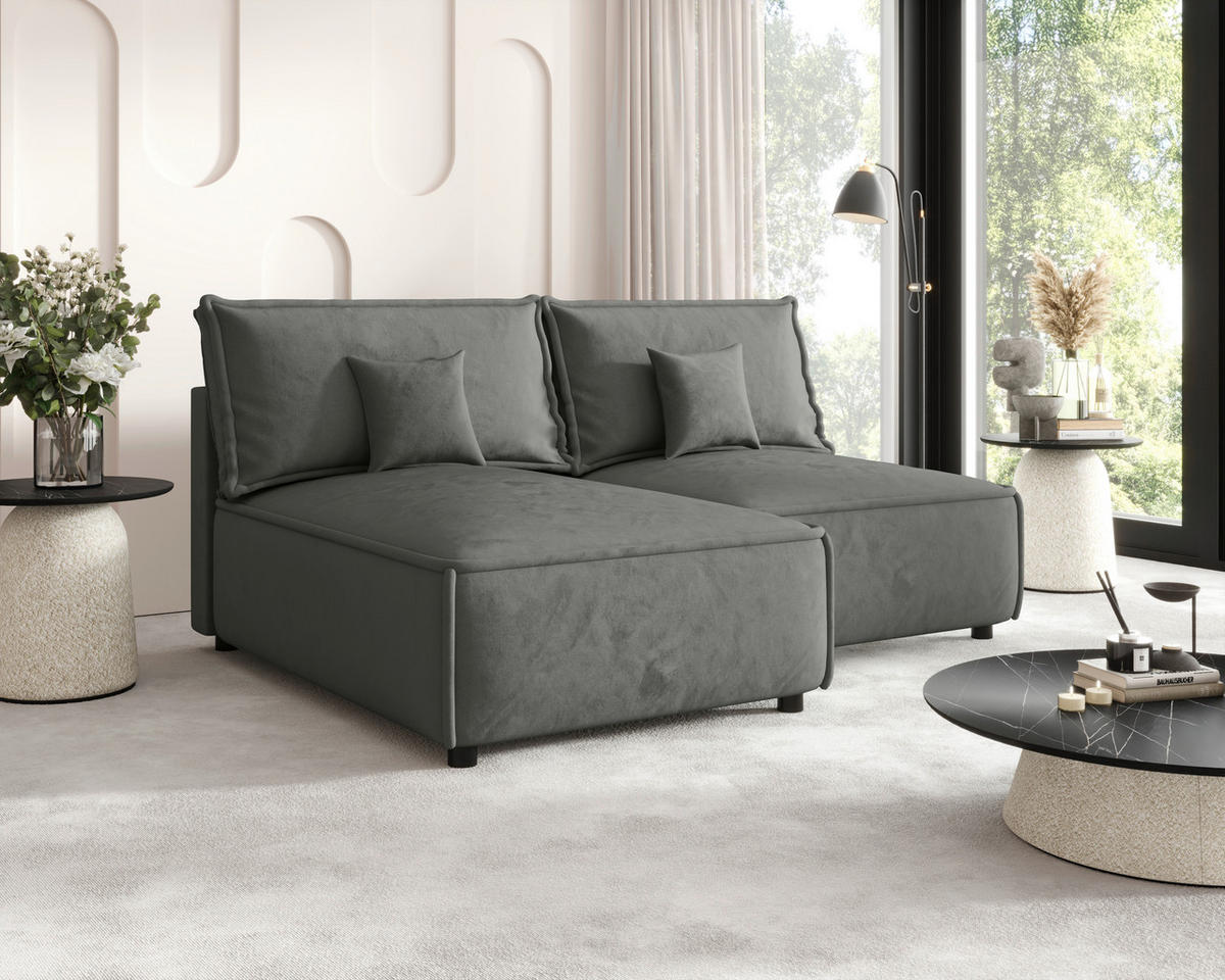ECKSOFA Grau Webstoff Zierkissen, Rückenkissen, Rücken echt  - Schwarz/Grau, MODERN, Kunststoff/Textil (153/200cm) - Xora