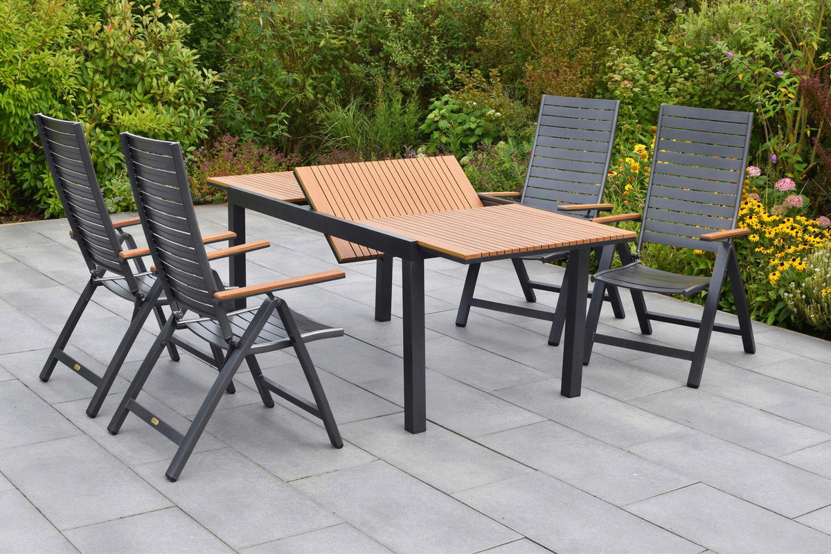 GARTENTISCHGRUPPE Aluminium  - Graphitfarben/Naturfarben, KONVENTIONELL, Kunststoff/Metall - Gardenson