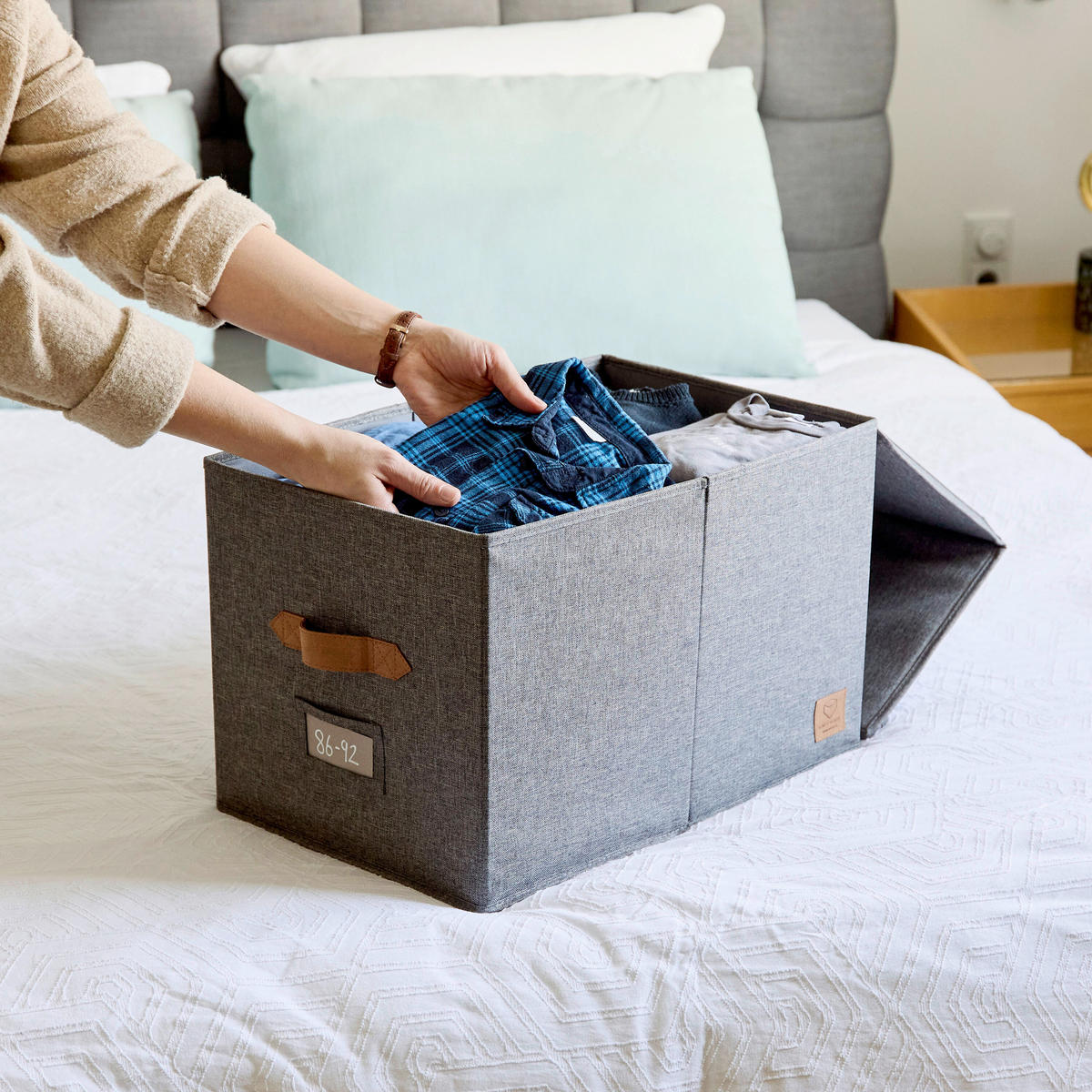 BOX MIT DECKEL Premium  - Grau, Basics, Holzwerkstoff/Textil (50/33/32cm) - Store It