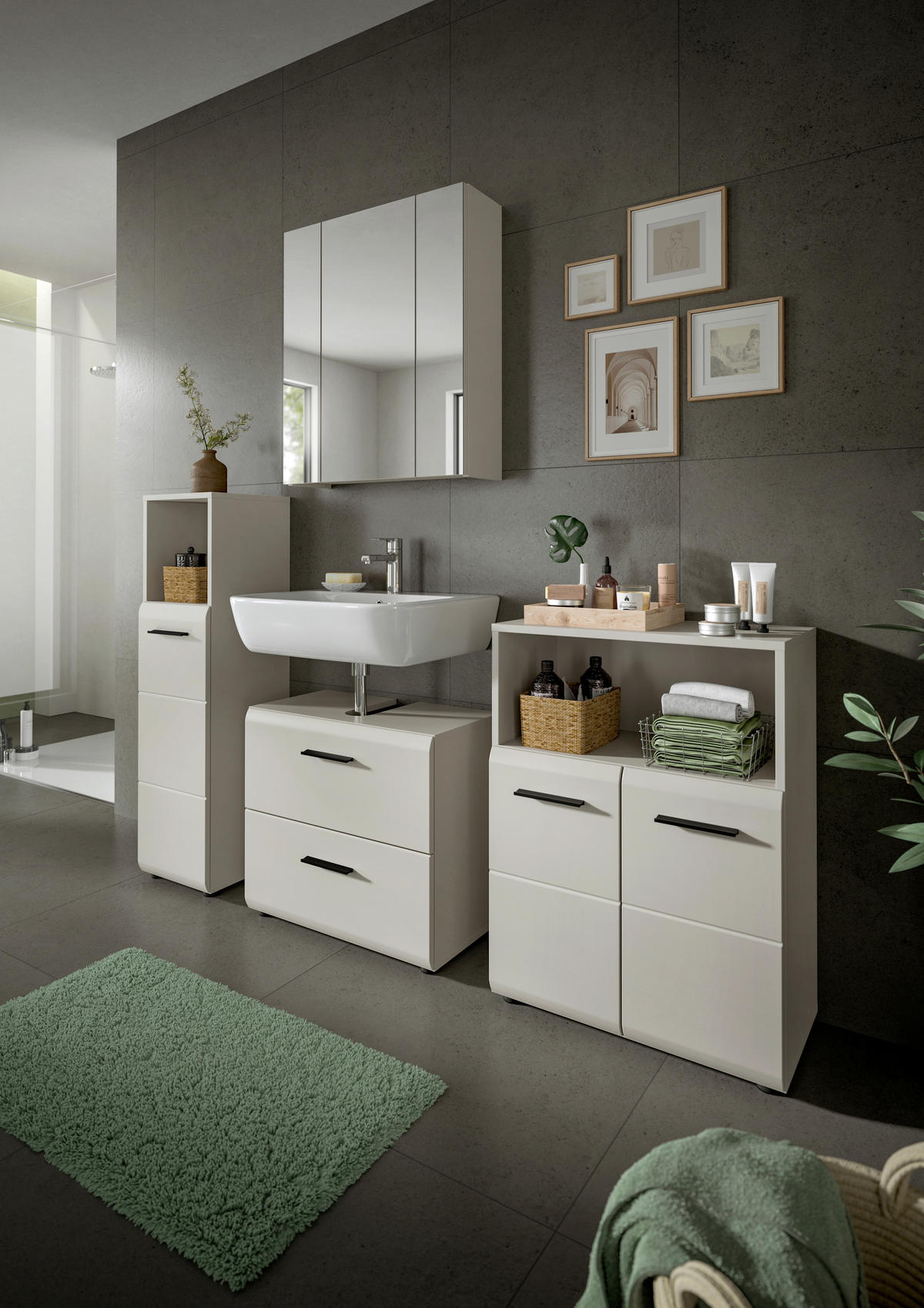 BADEZIMMER 2-teilig  in 60 cm  - Kaschmir/Schwarz, Trend, Glas/Holzwerkstoff (60cm) - MID.YOU