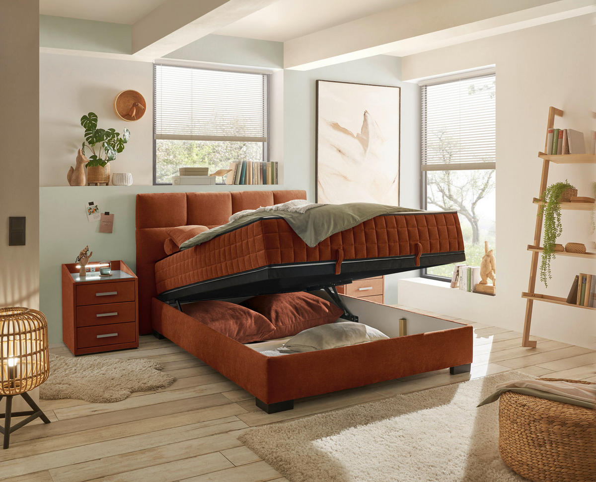 BOXBETT 140/200 cm  in Cognac  - Cognac/Schwarz, Modern, Holzwerkstoff/Kunststoff (140/200cm) - MID.YOU