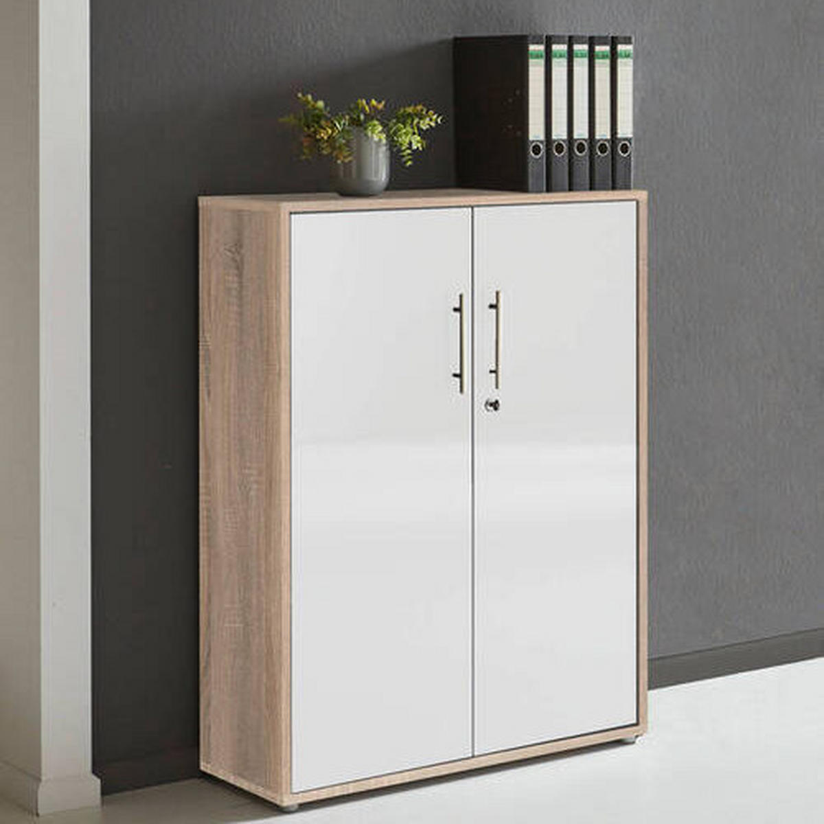 AKTENSCHRANK Weiß, Sonoma Eiche  - Weiß/Sonoma Eiche, MODERN, Holzwerkstoff (84,5/114/33cm) - MID.YOU