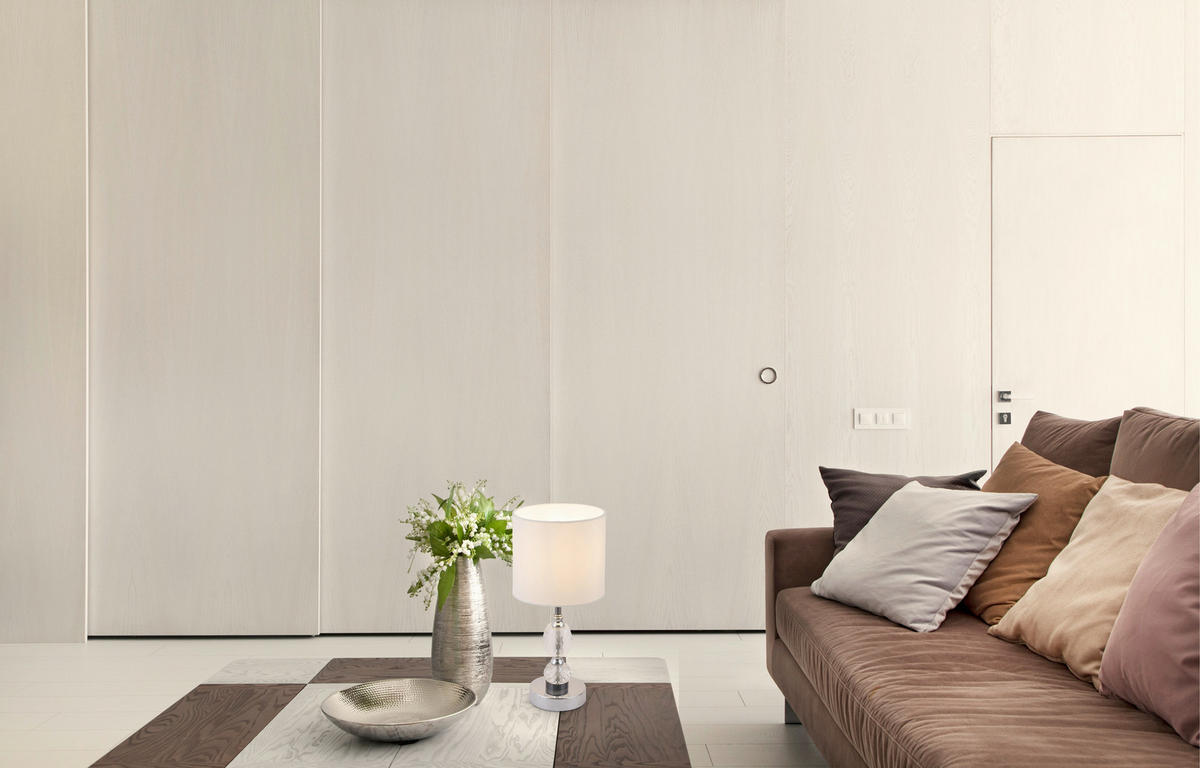 STOLNÍ LAMPA, E14, 21/47 cm  - bílá, Lifestyle, kov/textil (21/47cm)